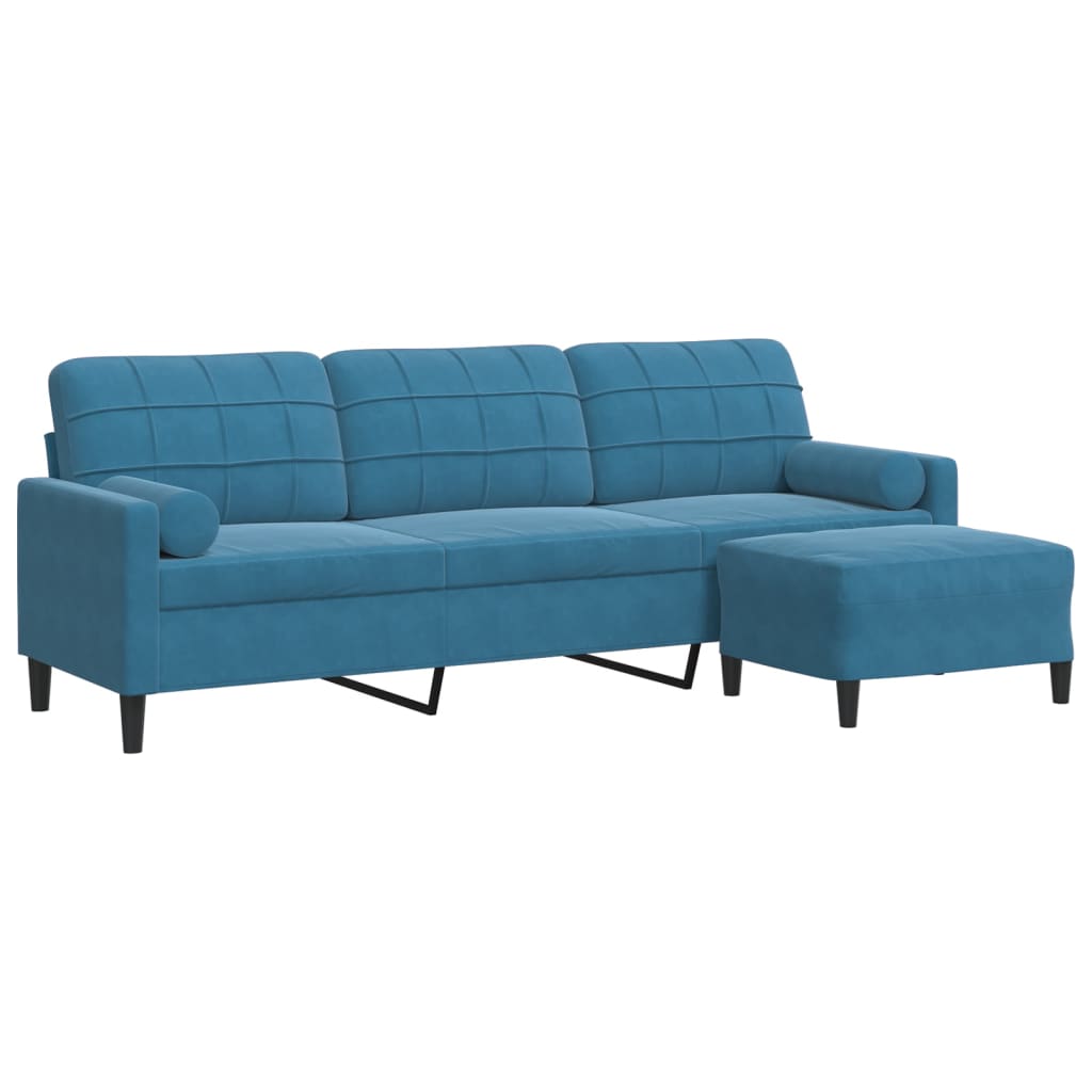 Canapé à 3 places avec repose-pieds Bleu 210 cm Velours