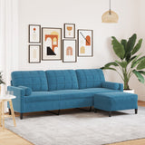 Canapé à 3 places avec repose-pieds Bleu 210 cm Velours
