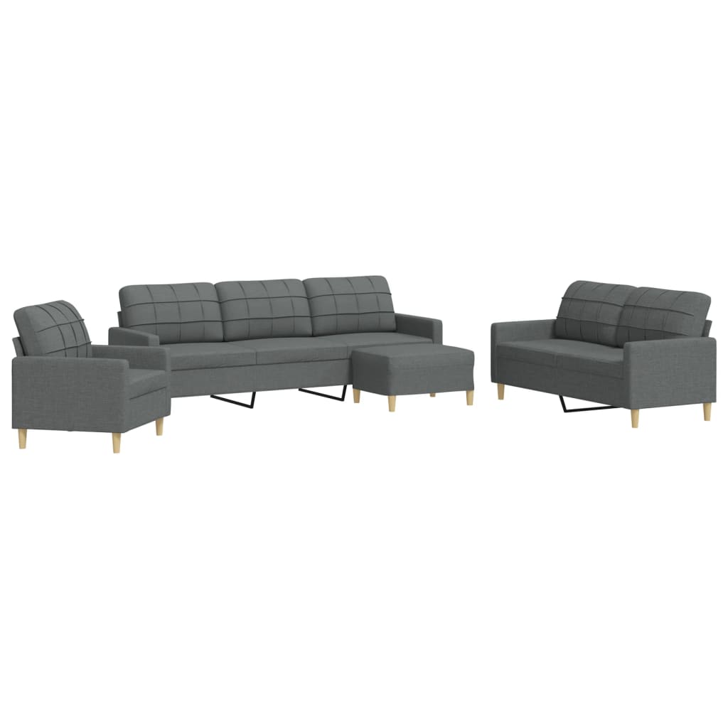 Ensemble de canapés 4 pcs avec repose-pied gris foncé tissu