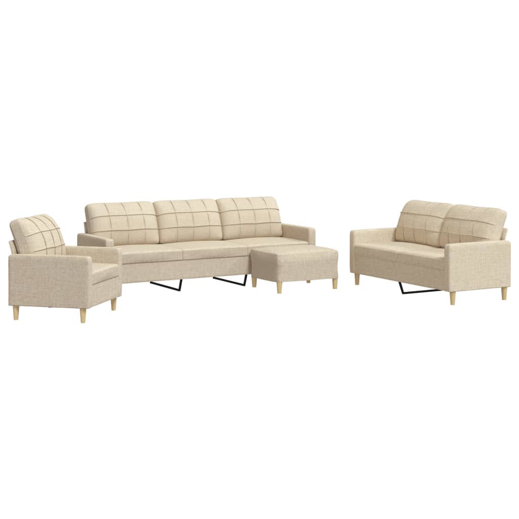 Ensemble de canapés 4 pcs avec repose-pied crème tissu