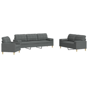 Ensemble de canapés 3 pcs coussins décoratifs gris foncé tissu