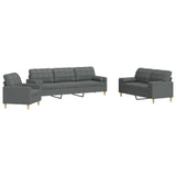 Ensemble de canapés 3 pcs coussins décoratifs gris foncé tissu