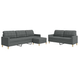 Ensemble de canapés 3 pcs avec repose-pied gris foncé tissu