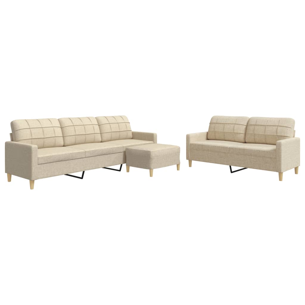 Ensemble de canapés 3 pcs avec repose-pied crème tissu