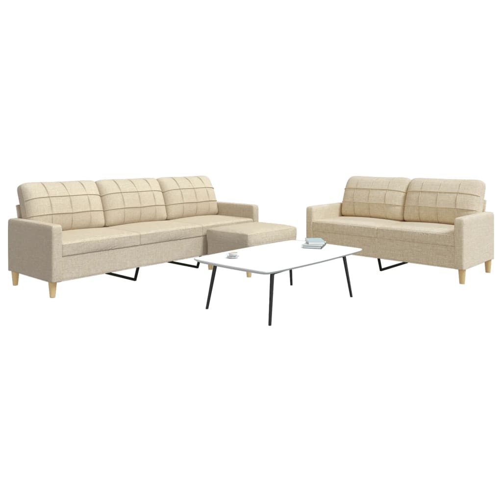 Ensemble de canapés 3 pcs avec repose-pied crème tissu