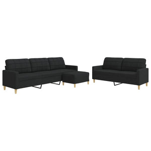 Ensemble de canapés 3 pcs avec repose-pied noir tissu