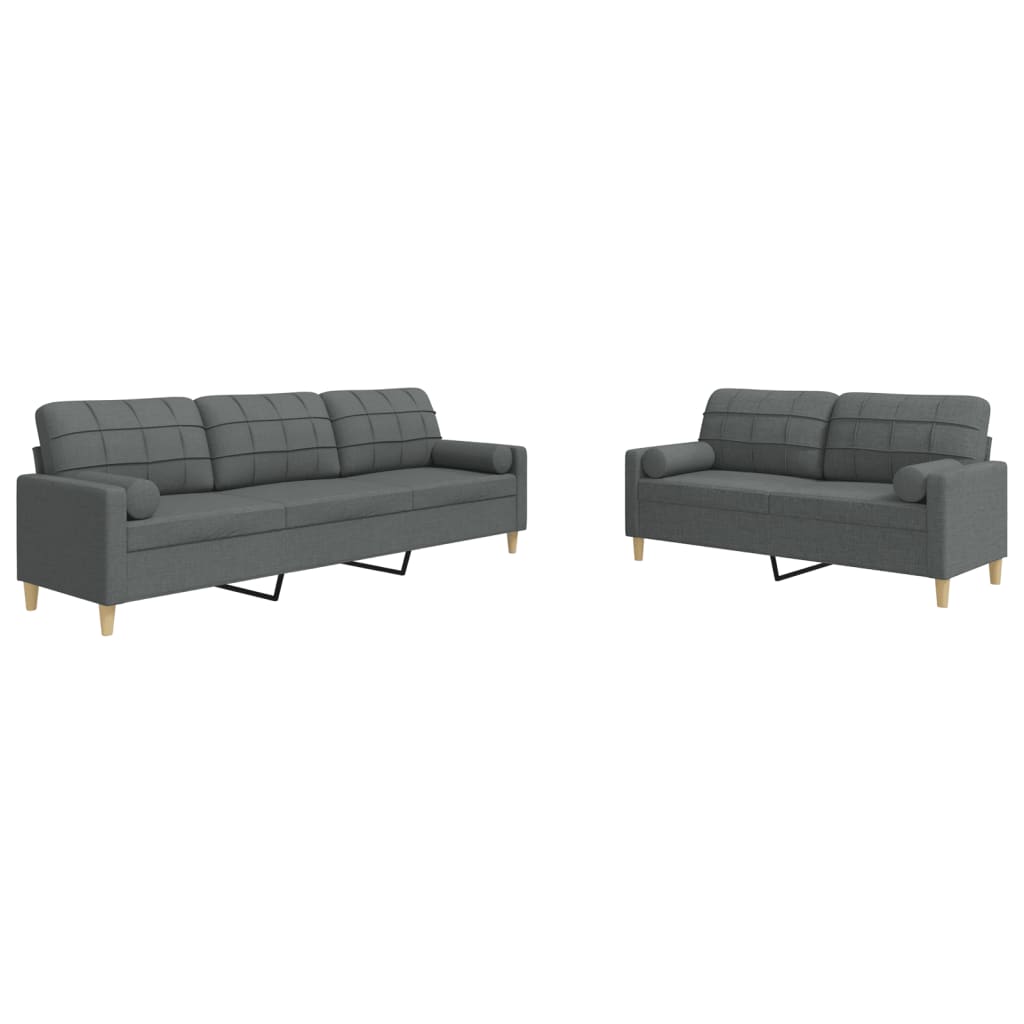 Ensemble de canapés 2 pcs coussins décoratifs gris foncé tissu