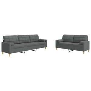 Ensemble de canapés 2 pcs coussins décoratifs gris foncé tissu