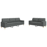 Ensemble de canapés 2 pcs coussins décoratifs gris foncé tissu