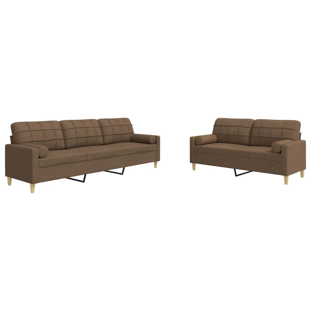 Ensemble de canapés 2 pcs avec coussins décoratifs marron tissu