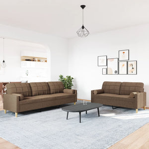 Ensemble de canapés 2 pcs avec coussins décoratifs marron tissu