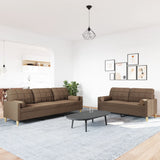 Ensemble de canapés 2 pcs avec coussins décoratifs marron tissu