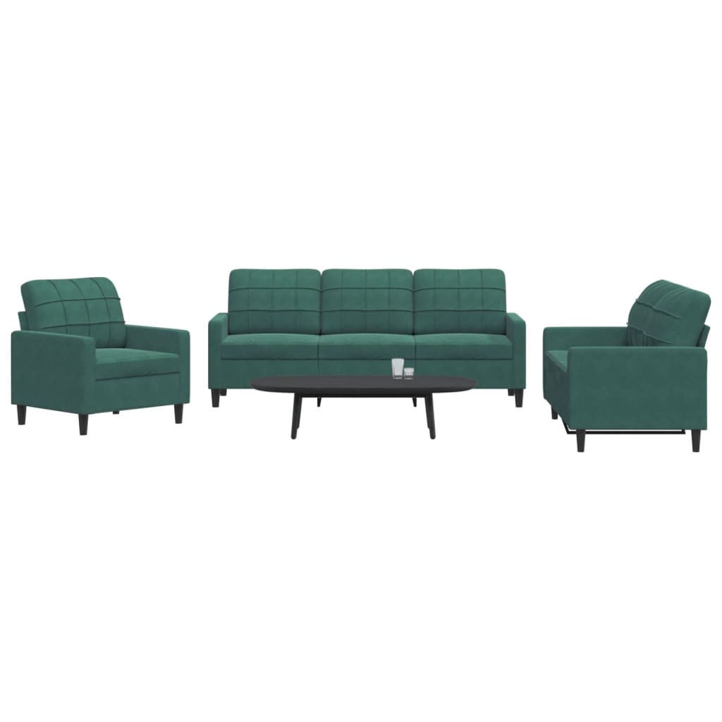 Ensemble de canapés 3 pcs avec coussins Vert foncé Velours