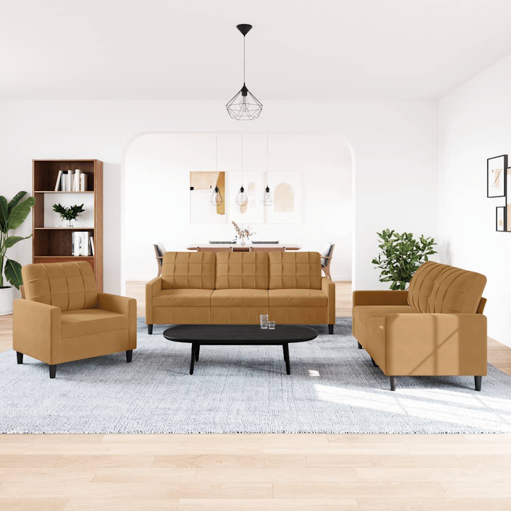 Ensemble de canapés 3 pcs avec coussins Marron Velours