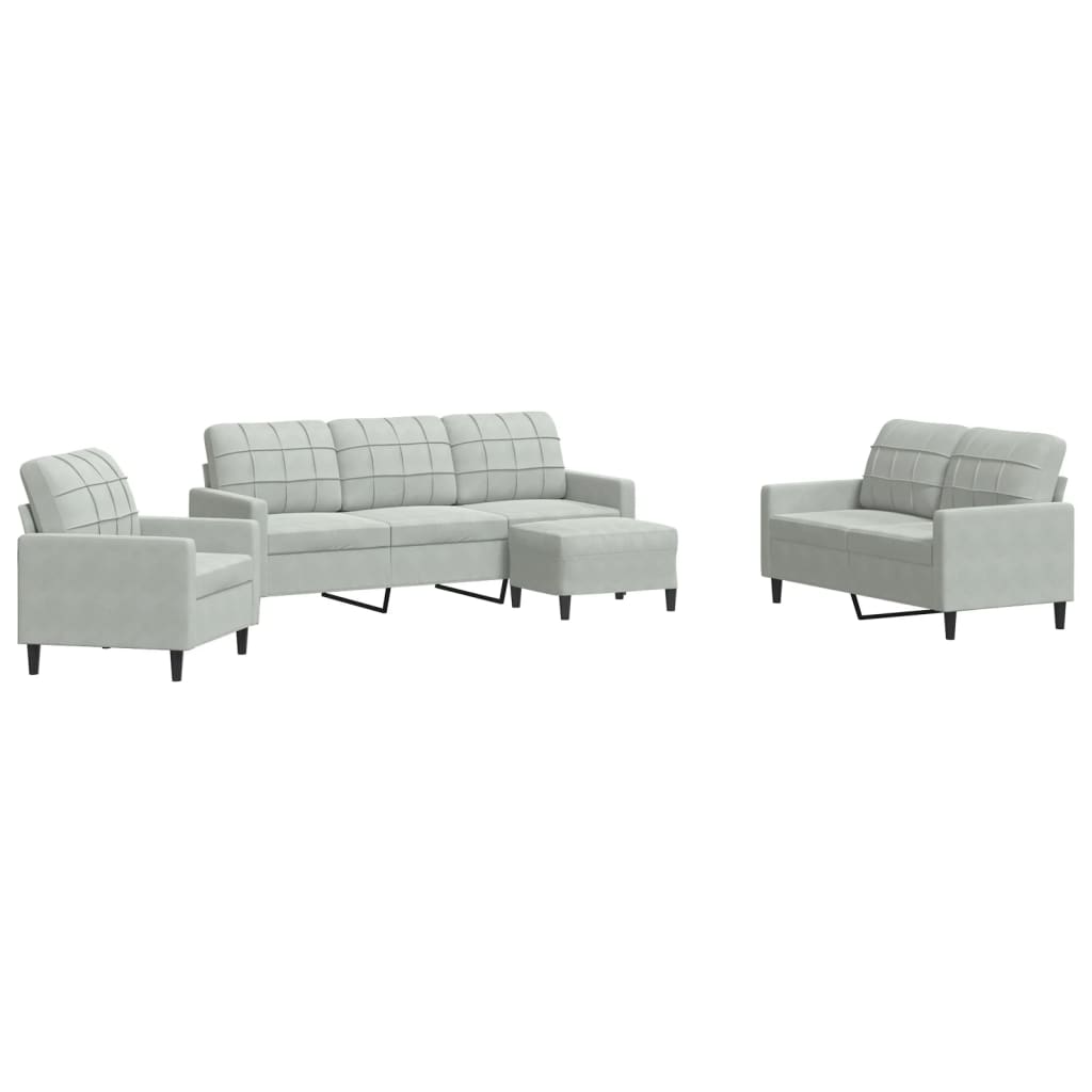 Ensemble de canapés 4 pcs avec coussins Gris clair Velours