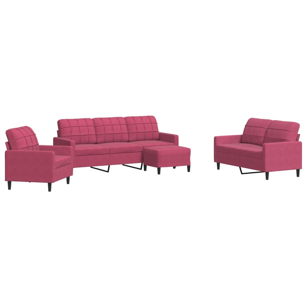 Ensemble de canapés 4 pcs avec coussins Rouge bordeaux Velours