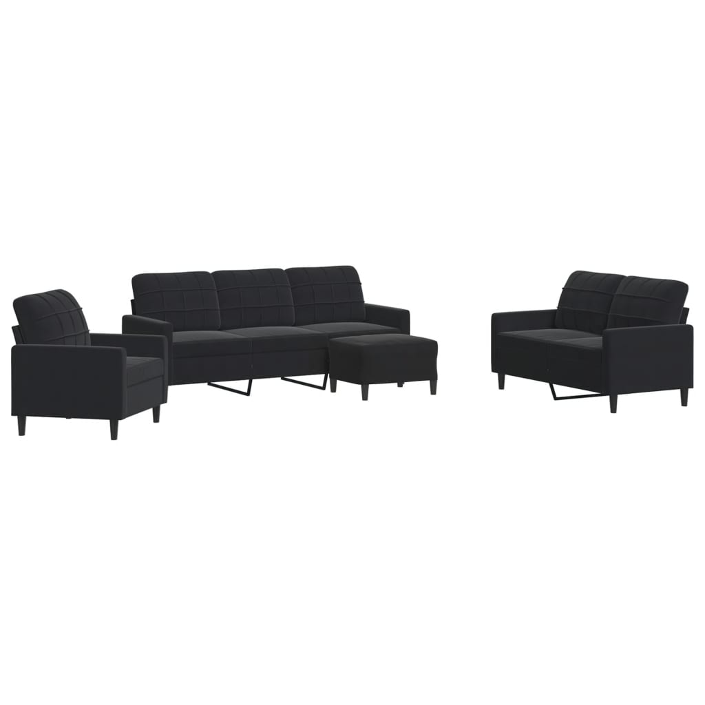 Ensemble de canapés 4 pcs avec coussins Noir Velours