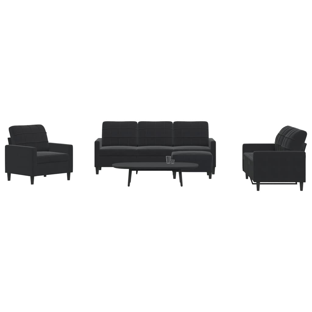 Ensemble de canapés 4 pcs avec coussins Noir Velours