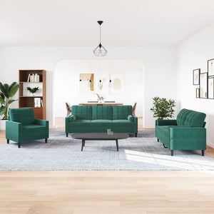 Ensemble de canapés 3 pcs avec coussins et traversins velours