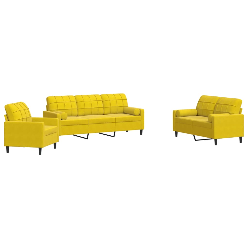 Ensemble de canapés 3 pcs avec coussins et traversins velours