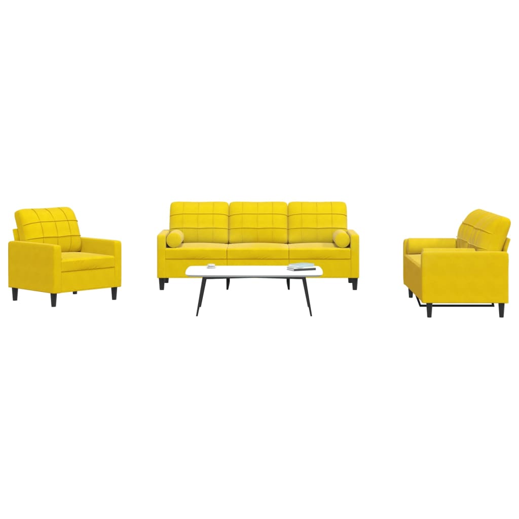 Ensemble de canapés 3 pcs avec coussins et traversins velours