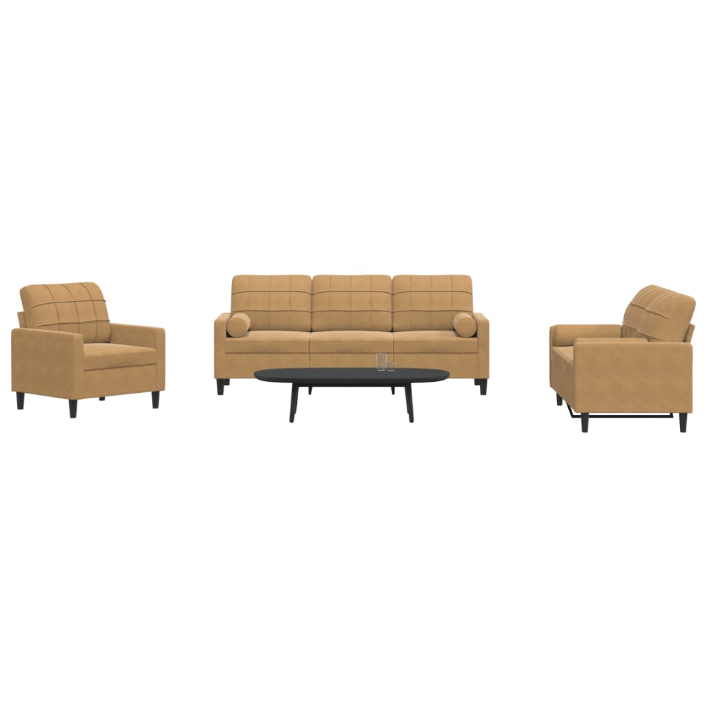 Ensemble de canapés 3 pcs avec coussins et traversins velours