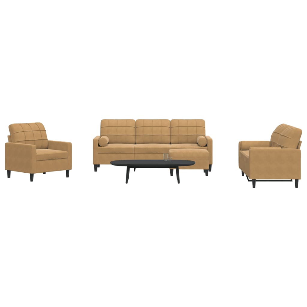 Ensemble de canapés 4 pcs avec coussins et traversins velours