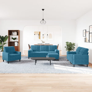 Ensemble de canapés 4pcs et coussins et traversins bleu velours