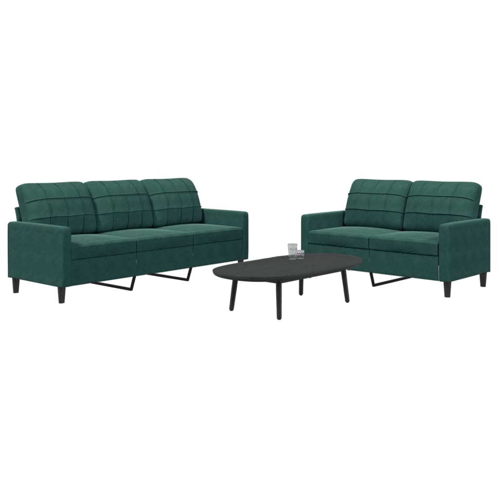 Ensemble de canapés 2 pcs avec coussins Vert foncé Velours