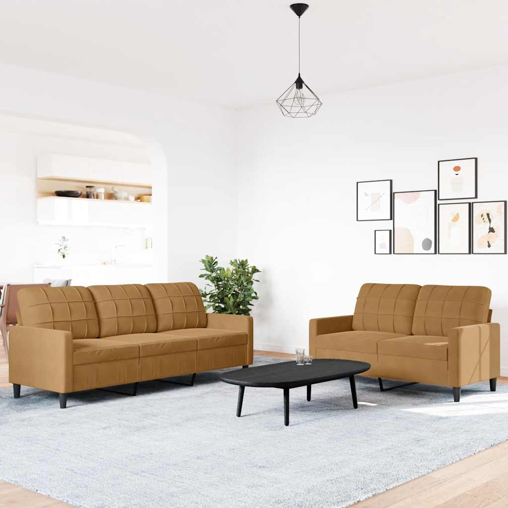 Ensemble de canapés 2 pcs avec coussins Marron Velours