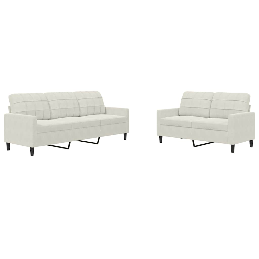 Ensemble de canapés 2 pcs avec coussins Crème Velours