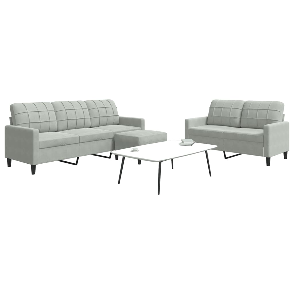 Ensemble de canapés 3 pcs avec coussins Gris clair Velours