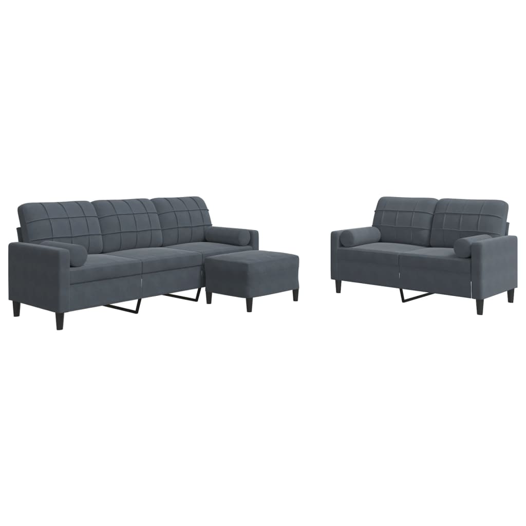 Ensemble de canapés 3 pcs avec coussins Gris foncé Velours