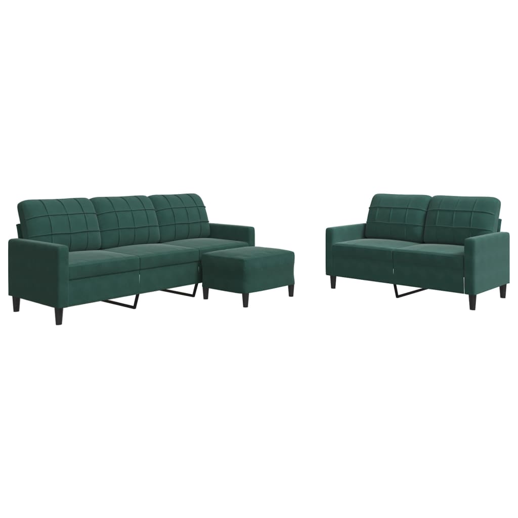 Ensemble de canapés 3 pcs avec coussins Vert foncé Velours