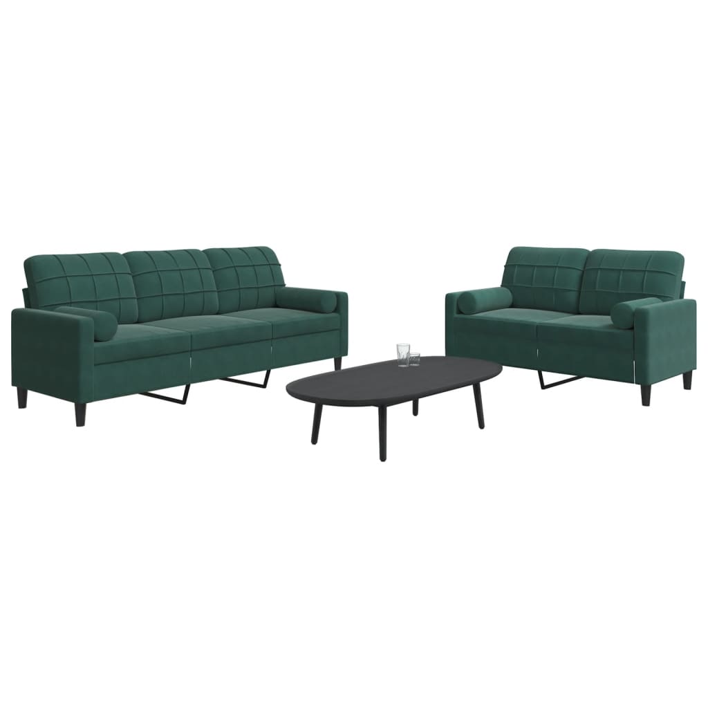 Ensemble de canapés 2 pcs avec coussins et traversins velours