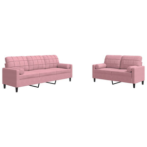 Ensemble de canapés 2pcs et coussins et traversins rose velours