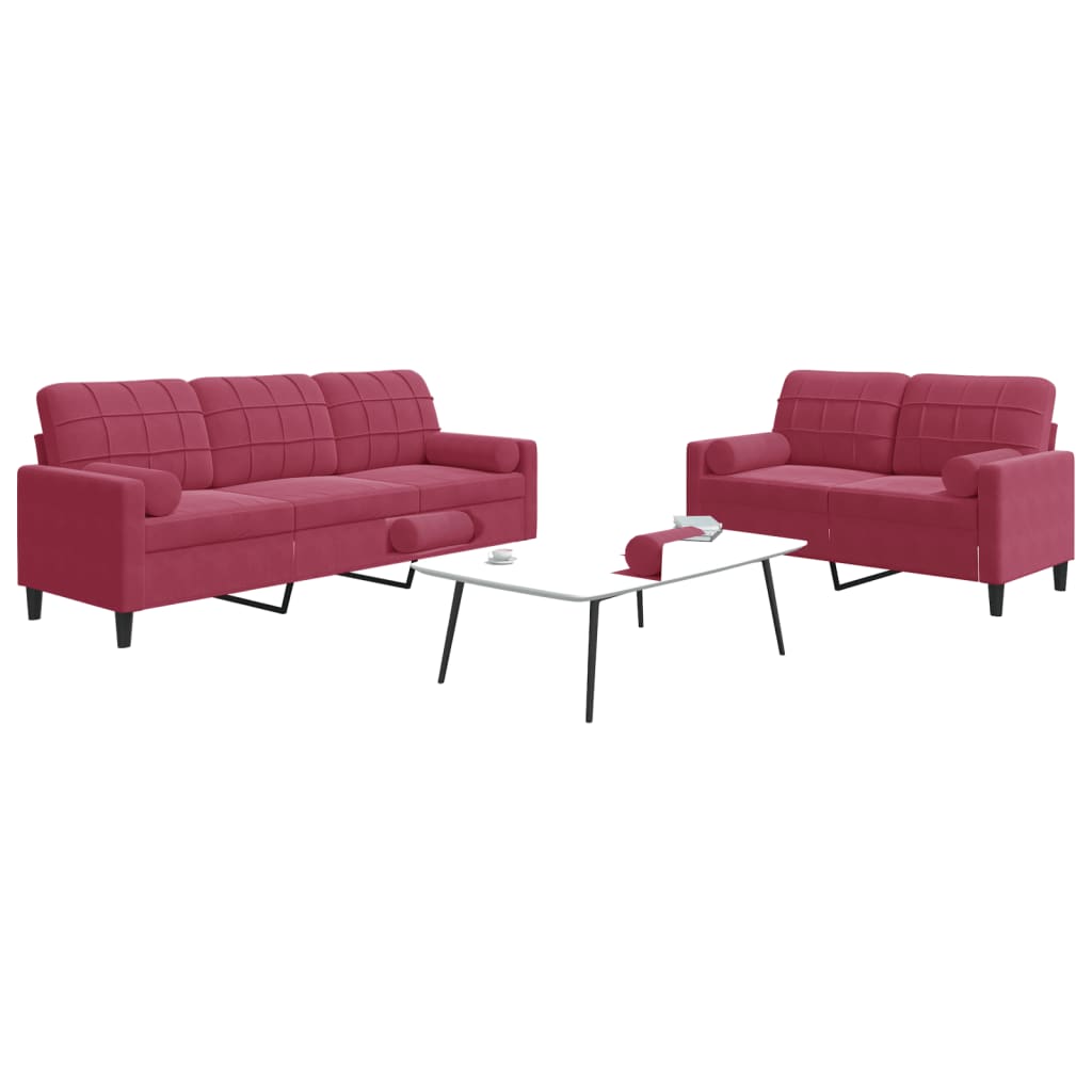 Ensemble de canapés 2 pcs avec coussins et traversins velours