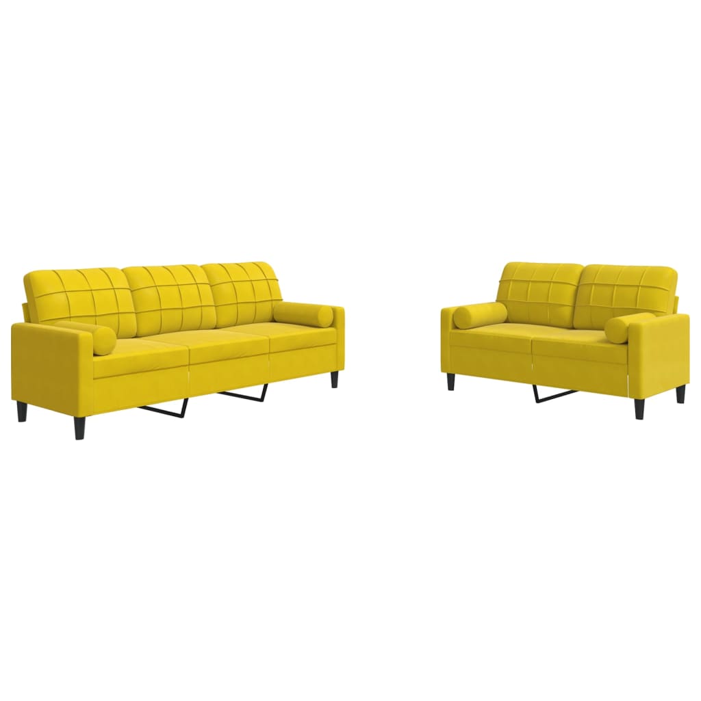 Ensemble de canapés 2 pcs avec coussins et traversins velours
