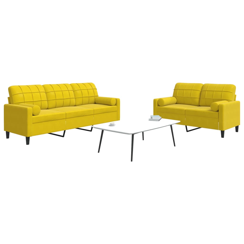 Ensemble de canapés 2 pcs avec coussins et traversins velours