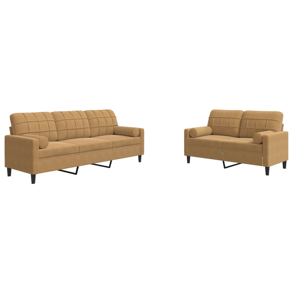 Ensemble de canapés 2 pcs avec coussins et traversins velours