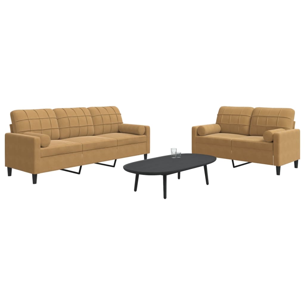 Ensemble de canapés 2 pcs avec coussins et traversins velours