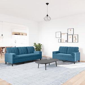 Ensemble de canapés 2pcs et coussins et traversins bleu velours