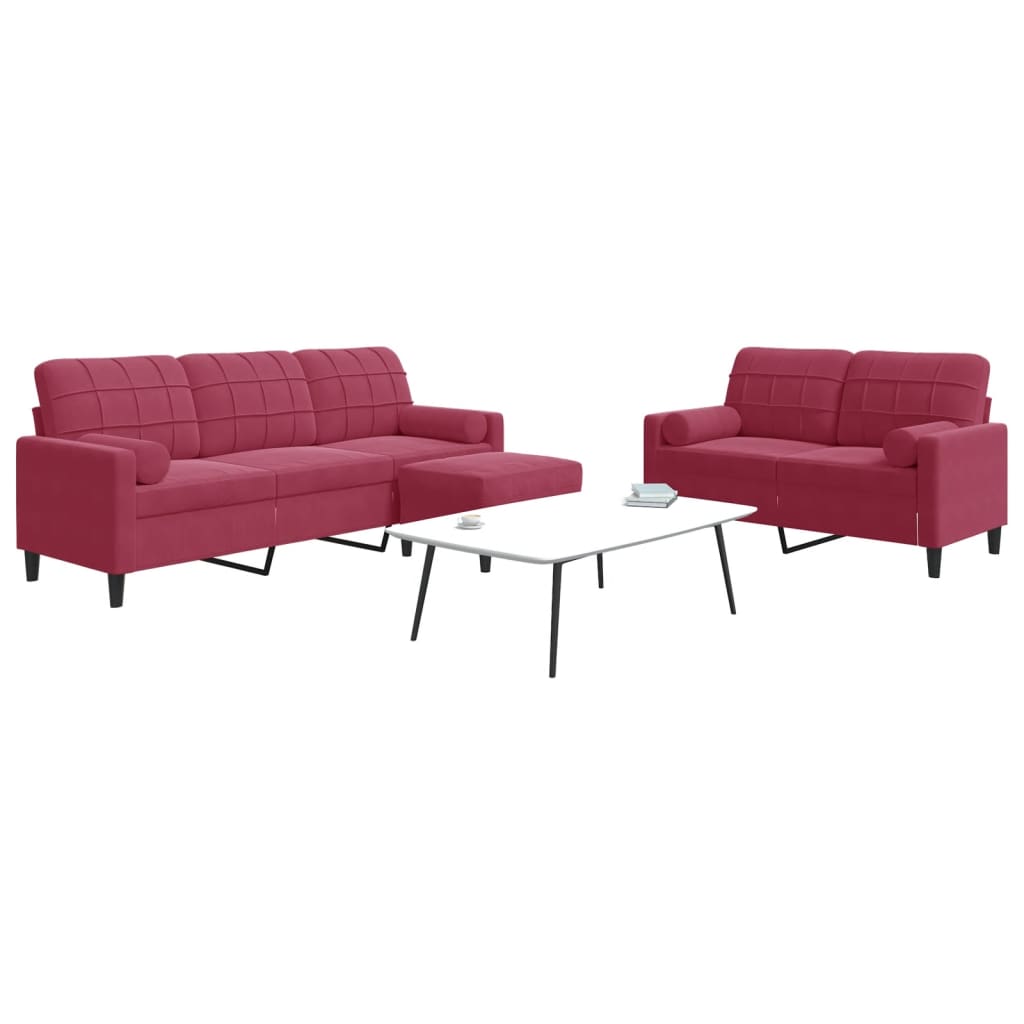 Ensemble de canapés 3 pcs avec coussins et traversins velours