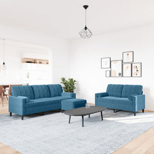 Ensemble de canapés 3pcs et coussins et traversins bleu velours