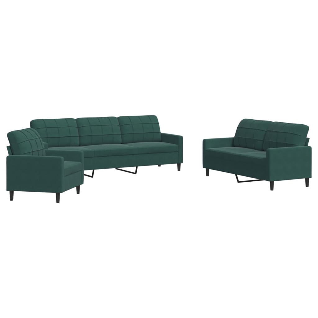 Ensemble de canapés 3 pcs avec coussins Vert foncé Velours