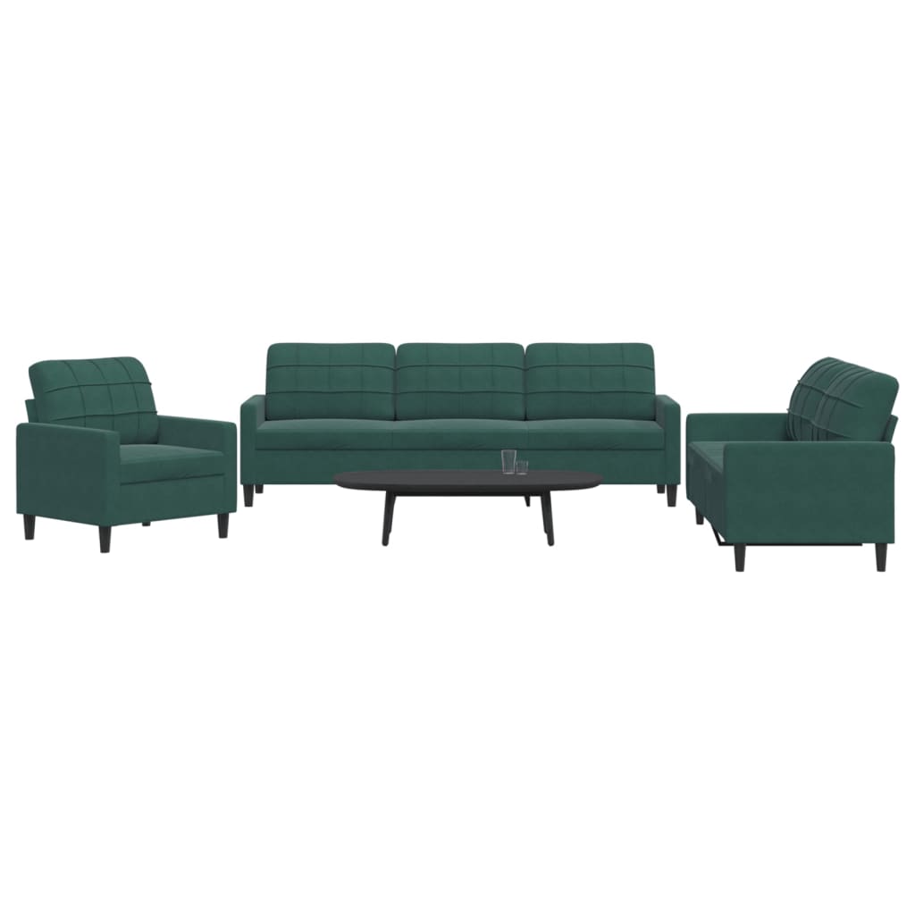 Ensemble de canapés 3 pcs avec coussins Vert foncé Velours