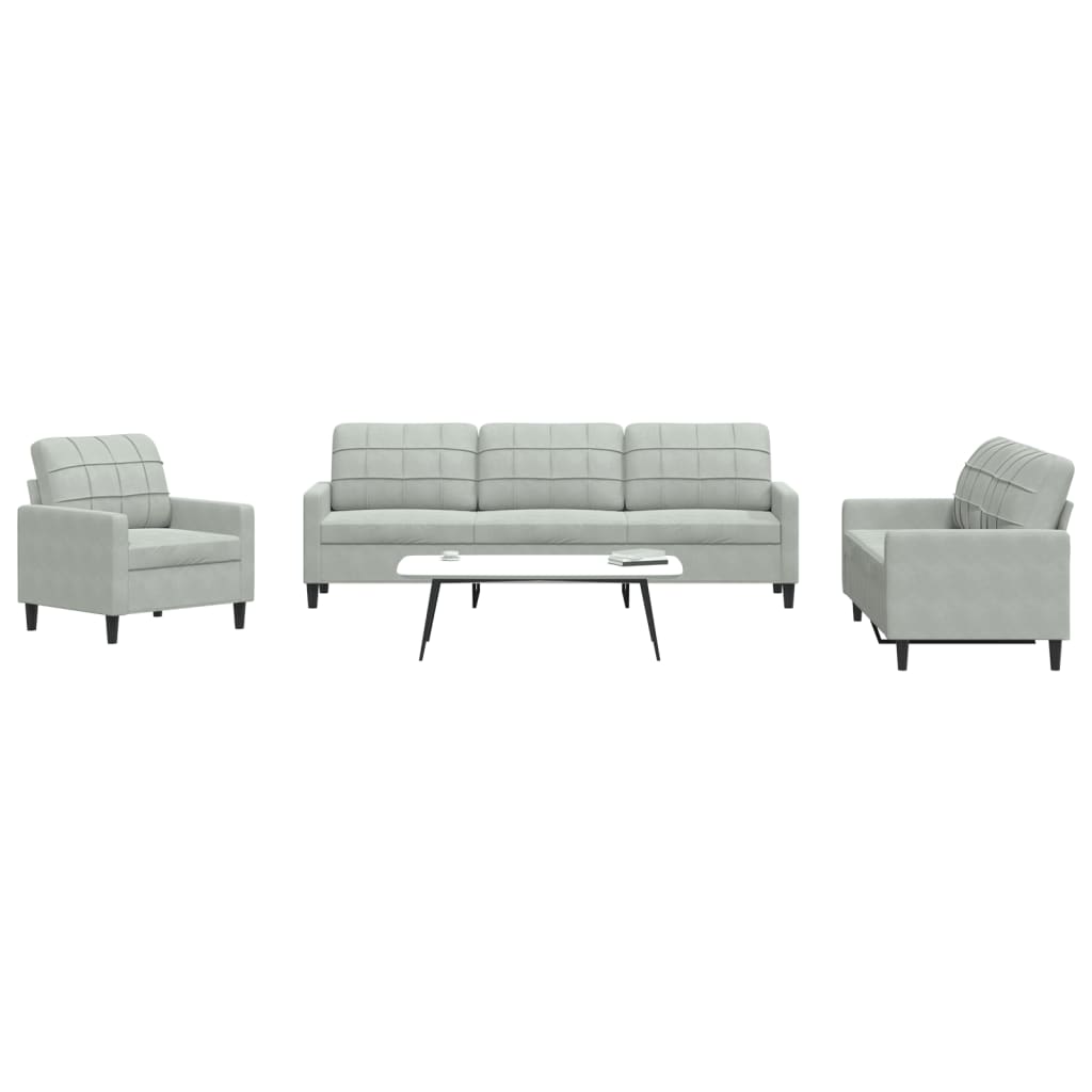 Ensemble de canapés 4 pcs avec coussins Gris clair Velours