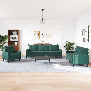 Ensemble de canapés 4 pcs avec coussins Vert foncé Velours