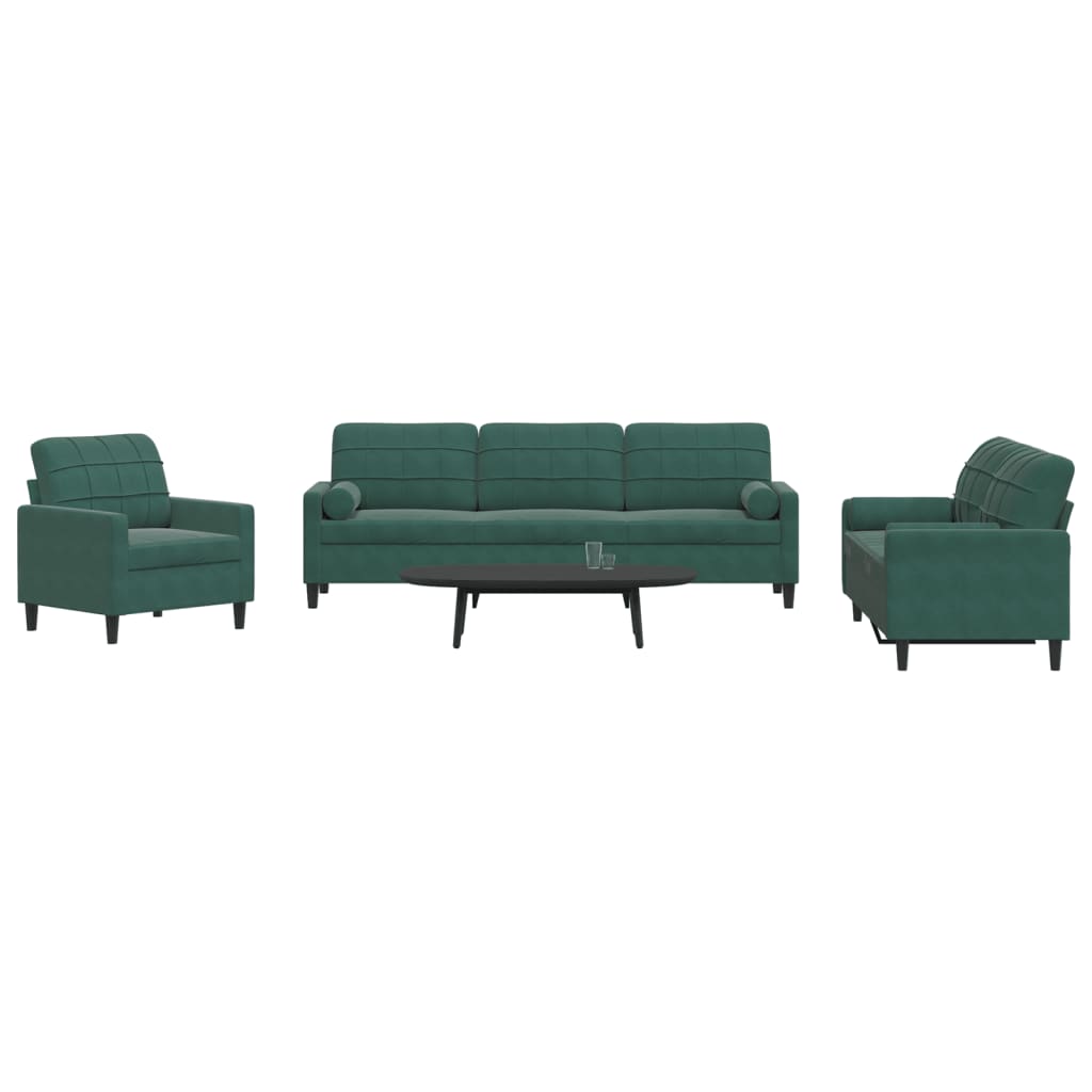Ensemble de canapés 3 pcs avec coussins et traversins velours