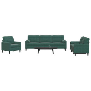 Ensemble de canapés 3 pcs avec coussins et traversins velours